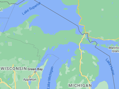 Map showing location of Manistique (45.95775, -86.24625)