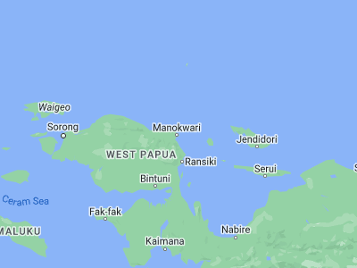 Map showing location of Manokwari (-0.86667, 134.08333)