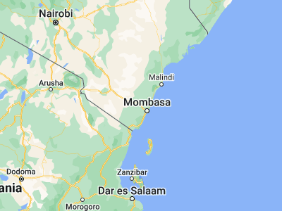 Map showing location of Mariakani (-3.86332, 39.47362)