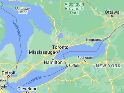 Map showing location of Markham (43.86682, -79.2663)