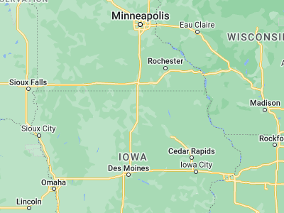 Map showing location of Mason City (43.15357, -93.20104)