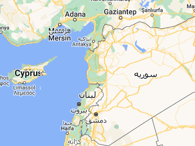Map showing location of Maşyāf (35.0653, 36.3406)