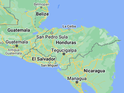 Map showing location of Mata de Plátano (14.6, -87.28333)