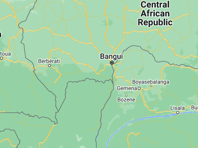 Map showing location of Mbaïki (3.86781, 17.98923)
