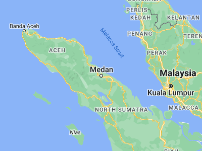 Map showing location of Medan (3.58333, 98.66667)