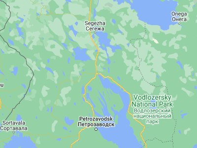 Map showing location of Medvezh’yegorsk (62.91713, 34.45689)