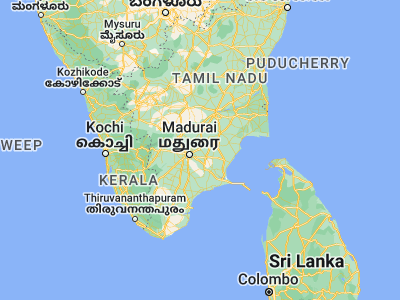 Map showing location of Melur (10.03241, 78.3393)