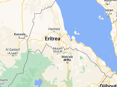 Map showing location of Mendefera (14.88722, 38.81528)