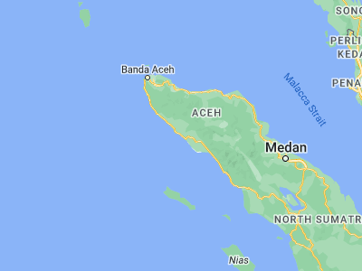 Map showing location of Meulaboh (4.1363, 96.1285)