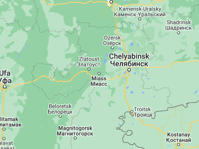 Map showing location of Miass (55.045, 60.10833)