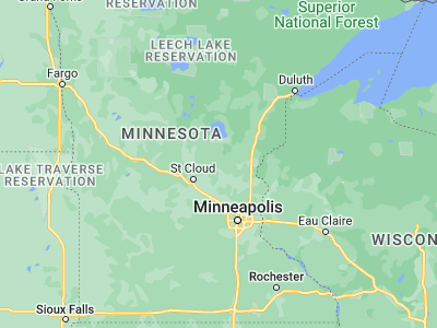 Map showing location of Milaca (45.7558, -93.65441)