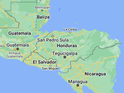 Map showing location of Minas de Oro (14.8, -87.35)