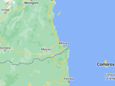 Map showing location of Mingoyo (-10.1, 39.63333)