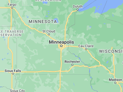 Map showing location of Minneapolis (44.97997, -93.26384)