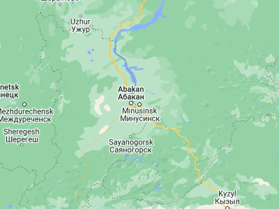 Map showing location of Minusinsk (53.71028, 91.6875)
