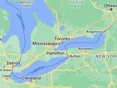 Map showing location of Mississauga (43.5789, -79.6583)