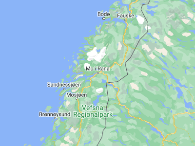 Map showing location of Mo i Rana (66.31278, 14.14278)