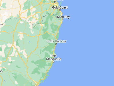 Map showing location of Moonee Beach (-30.20575, 153.15293)