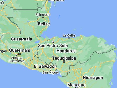 Map showing location of Morazán (15.31667, -87.6)