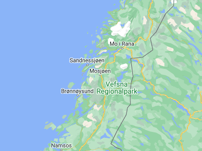 Map showing location of Mosjøen (65.83599, 13.19076)