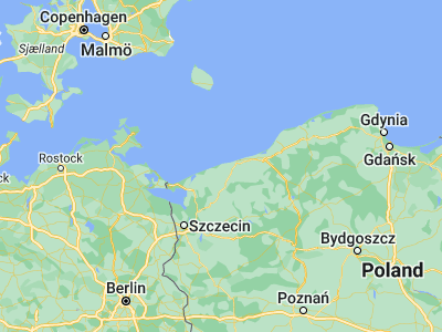 Map showing location of Mrzeżyno (54.14384, 15.29142)