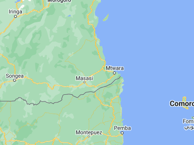 Map showing location of Mtama (-10.3, 39.36667)
