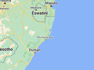 Map showing location of Mtubatuba (-28.41789, 32.18483)
