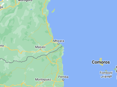 Map showing location of Mtwara (-10.26667, 40.18333)