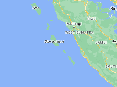 Map showing location of Muara Siberut (-1.59787, 99.21097)