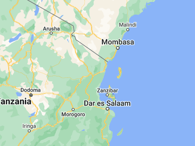 Map showing location of Muheza (-5.16667, 38.78333)