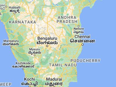 Map showing location of Mulbāgal (13.16667, 78.4)