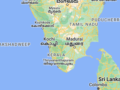 Map showing location of Munnar (10.1, 77.06667)