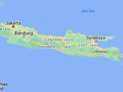 Map showing location of Muntilan (-7.58111, 110.29278)
