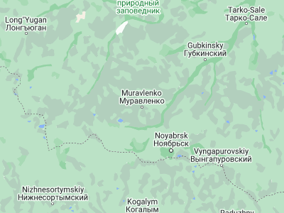 Map showing location of Muravlenko (63.78977, 74.52301)