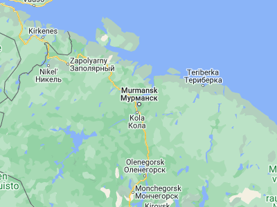Map showing location of Murmansk (68.97917, 33.09251)