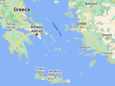 Map showing location of Mykonos (37.44529, 25.32872)