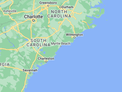 Map showing location of Myrtle Beach (33.68906, -78.88669)