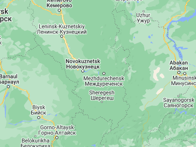 Map showing location of Myski (53.709, 87.8014)