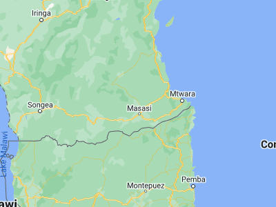 Map showing location of Nachingwea (-10.38333, 38.76667)