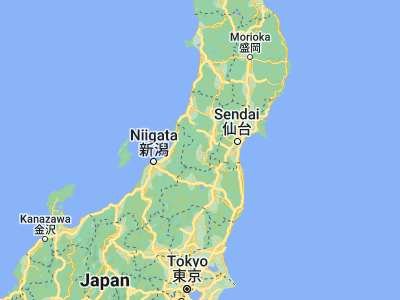 Map showing location of Nagai (38.10361, 140.035)