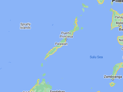 Map showing location of Narra (9.26877, 118.4043)