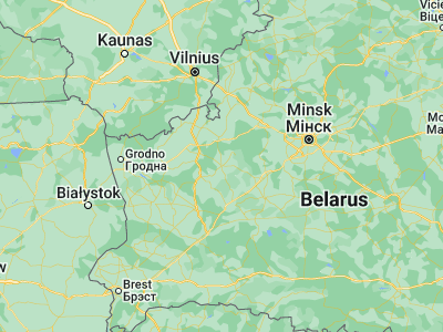 Map showing location of Navahrudak (53.5942, 25.8191)