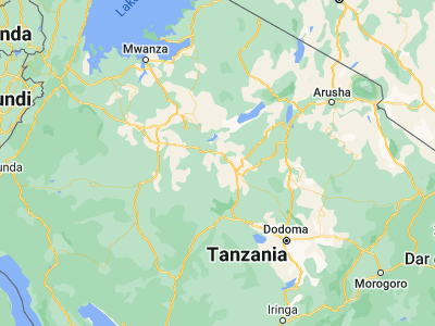 Map showing location of Ndago (-4.6, 34.35)