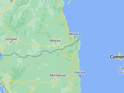 Map showing location of Newala Kisimani (-10.95, 39.28333)