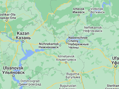 Map showing location of Nizhnekamsk (55.63657, 51.82447)