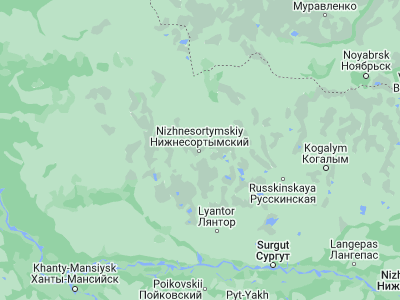 Map showing location of Nizhnesortymskiy (62.43965, 71.76029)