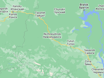Map showing location of Nizhneudinsk (54.9076, 99.0276)