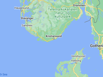 Map showing location of Nodeland (58.15517, 7.83576)