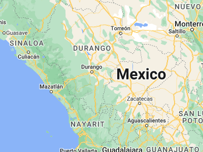 Map showing location of Nombre de Dios (23.84699, -104.2455)