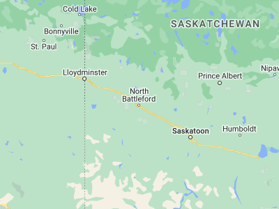 Map showing location of North Battleford (52.78344, -108.28465)